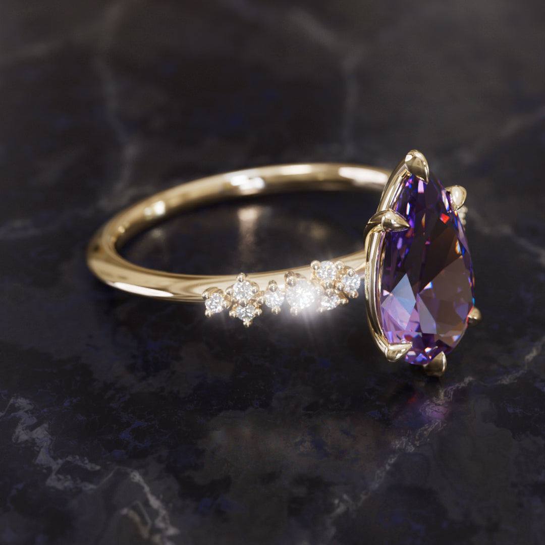 Astrid Pear Purple Sapphire Witchy Gothic Engagement Ring By Valley Rose