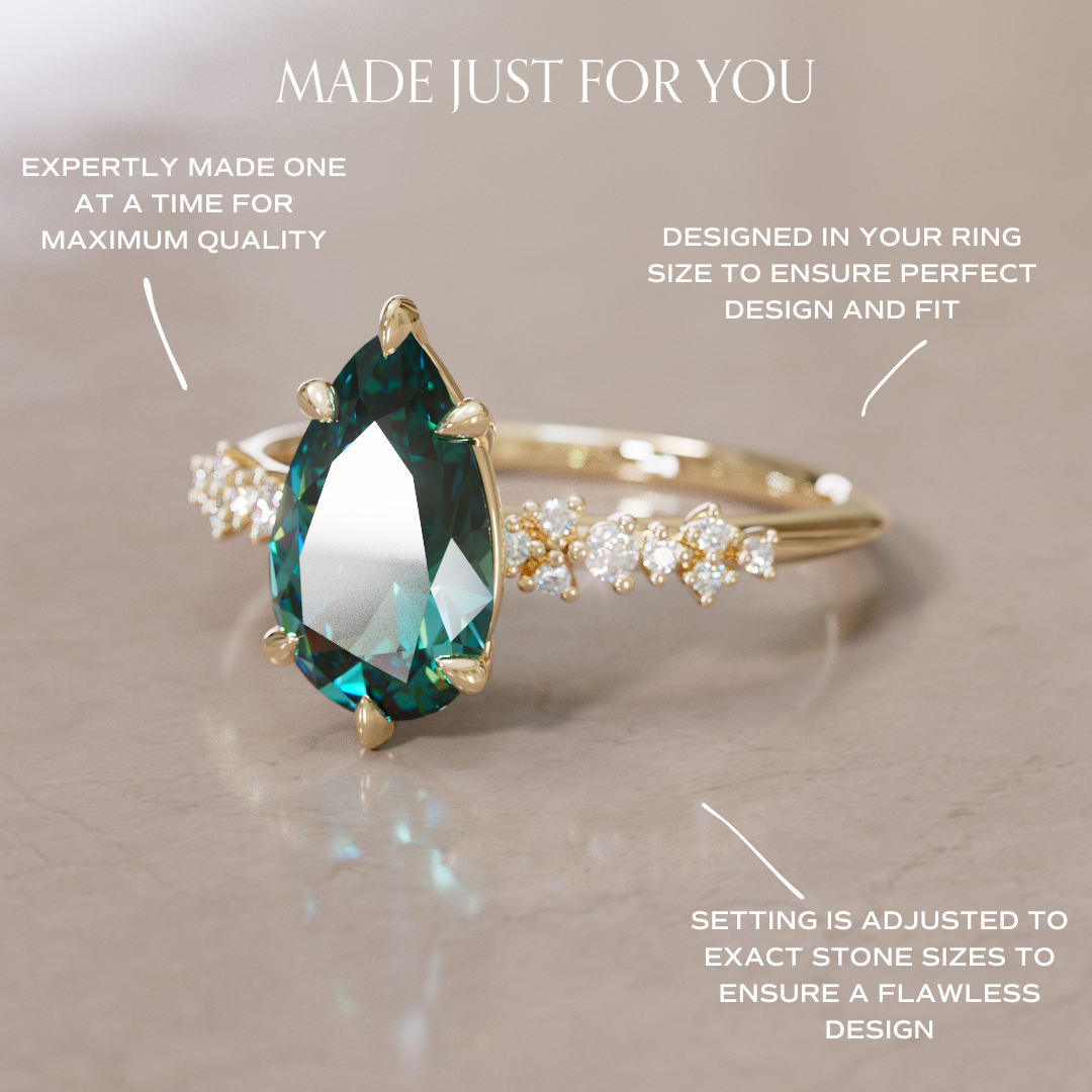 Astrid Pear Teal Sapphire Unique Celestial Engagement Ring By Valley Rose