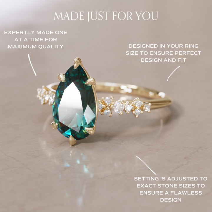 Astrid Pear Teal Sapphire Unique Celestial Engagement Ring By Valley Rose