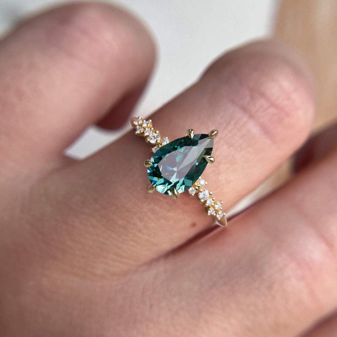 Astrid Pear Teal Sapphire Unique Celestial Engagement Ring By Valley Rose
