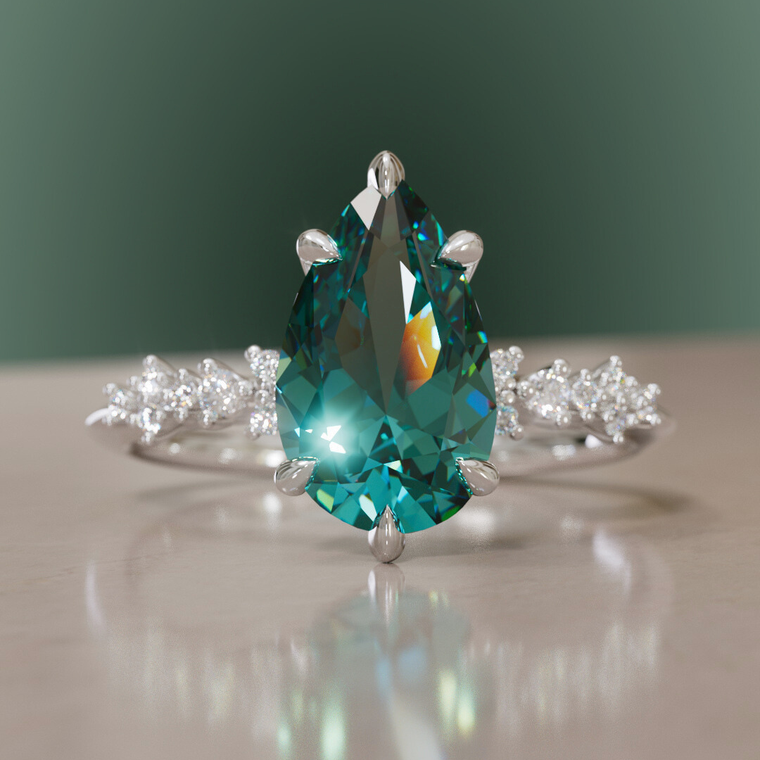 Astrid Pear Teal Sapphire Unique Celestial Engagement Ring By Valley Rose