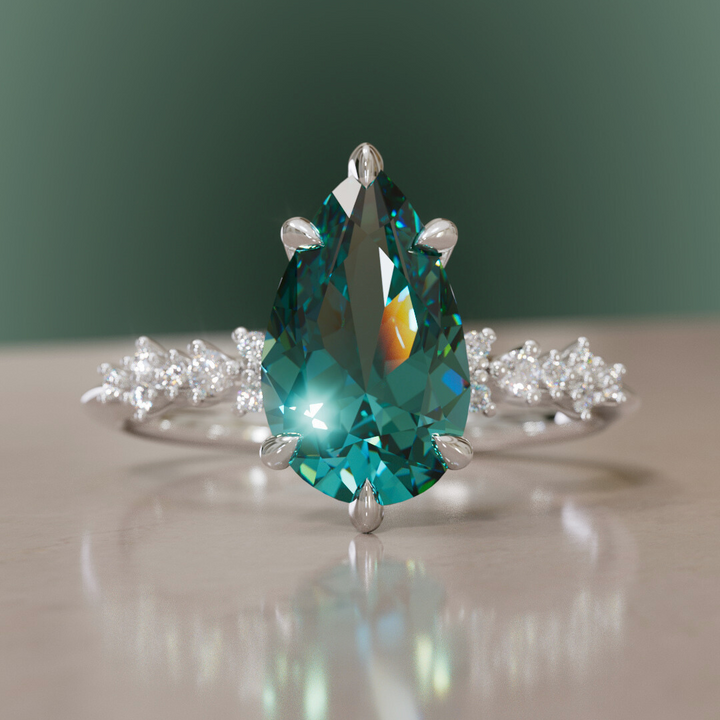 Astrid Pear Teal Sapphire Unique Celestial Engagement Ring By Valley Rose
