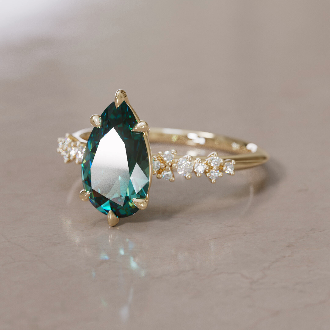 Astrid Pear Teal Sapphire Unique Celestial Engagement Ring By Valley Rose