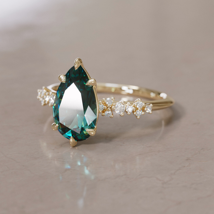 Astrid Pear Teal Sapphire Unique Celestial Engagement Ring By Valley Rose