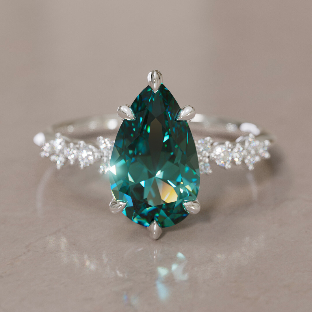 Astrid Pear Teal Sapphire Unique Celestial Engagement Ring By Valley Rose