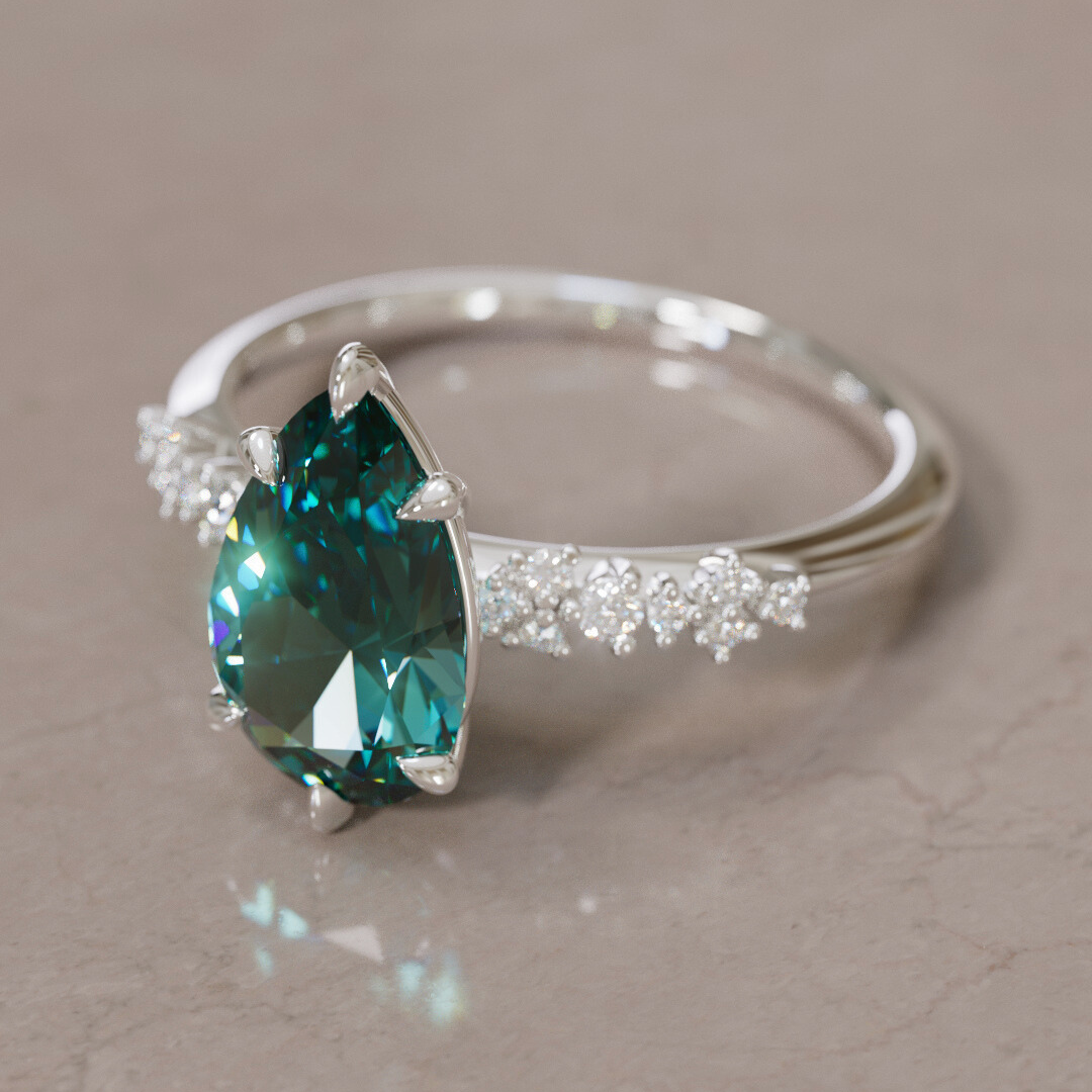 Astrid Pear Teal Sapphire Unique Celestial Engagement Ring By Valley Rose