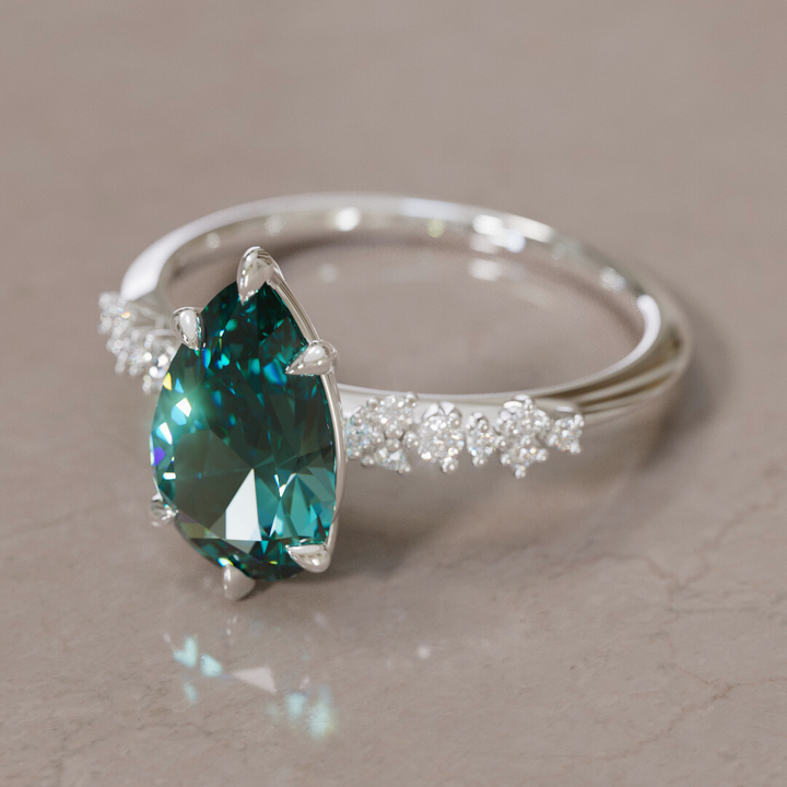 Astrid Pear Teal Sapphire Unique Celestial Engagement Ring By Valley Rose
