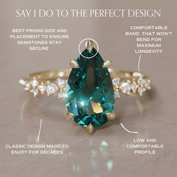 Astrid Pear Teal Sapphire Unique Celestial Engagement Ring By Valley Rose
