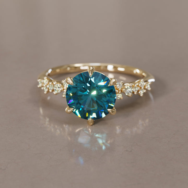 Astrid Round Blue Sapphire Unique Celestial Engagement Ring By Valley Rose