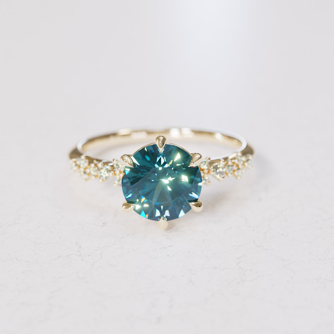 Astrid Round Blue Sapphire Unique Celestial Engagement Ring By Valley Rose