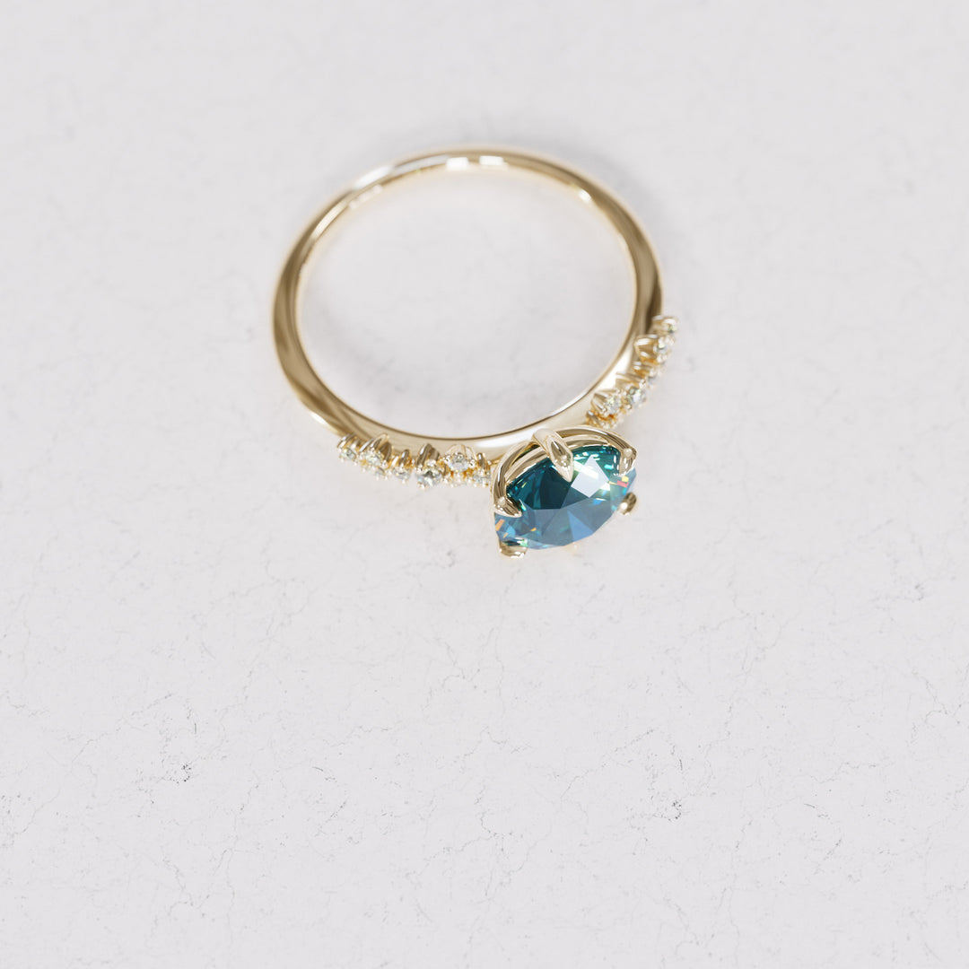 Astrid Round Blue Sapphire Unique Celestial Engagement Ring By Valley Rose