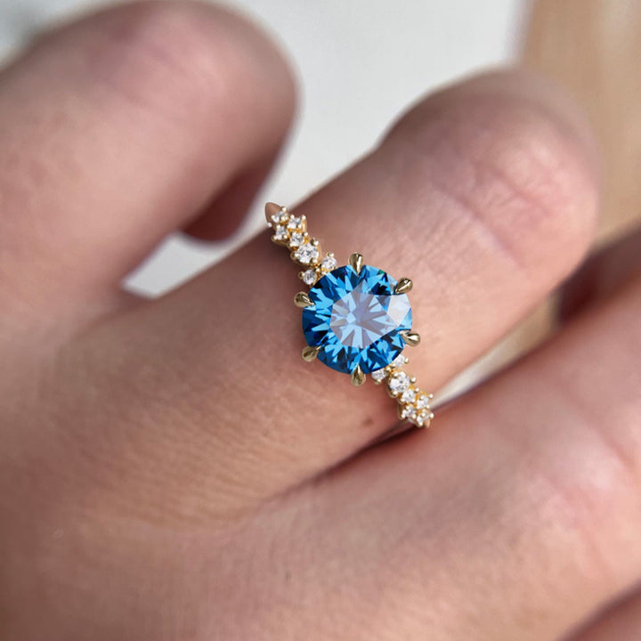 Astrid Round Blue Sapphire Unique Celestial Engagement Ring By Valley Rose