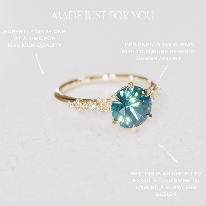 Astrid Round Blue Sapphire Unique Celestial Engagement Ring By Valley Rose