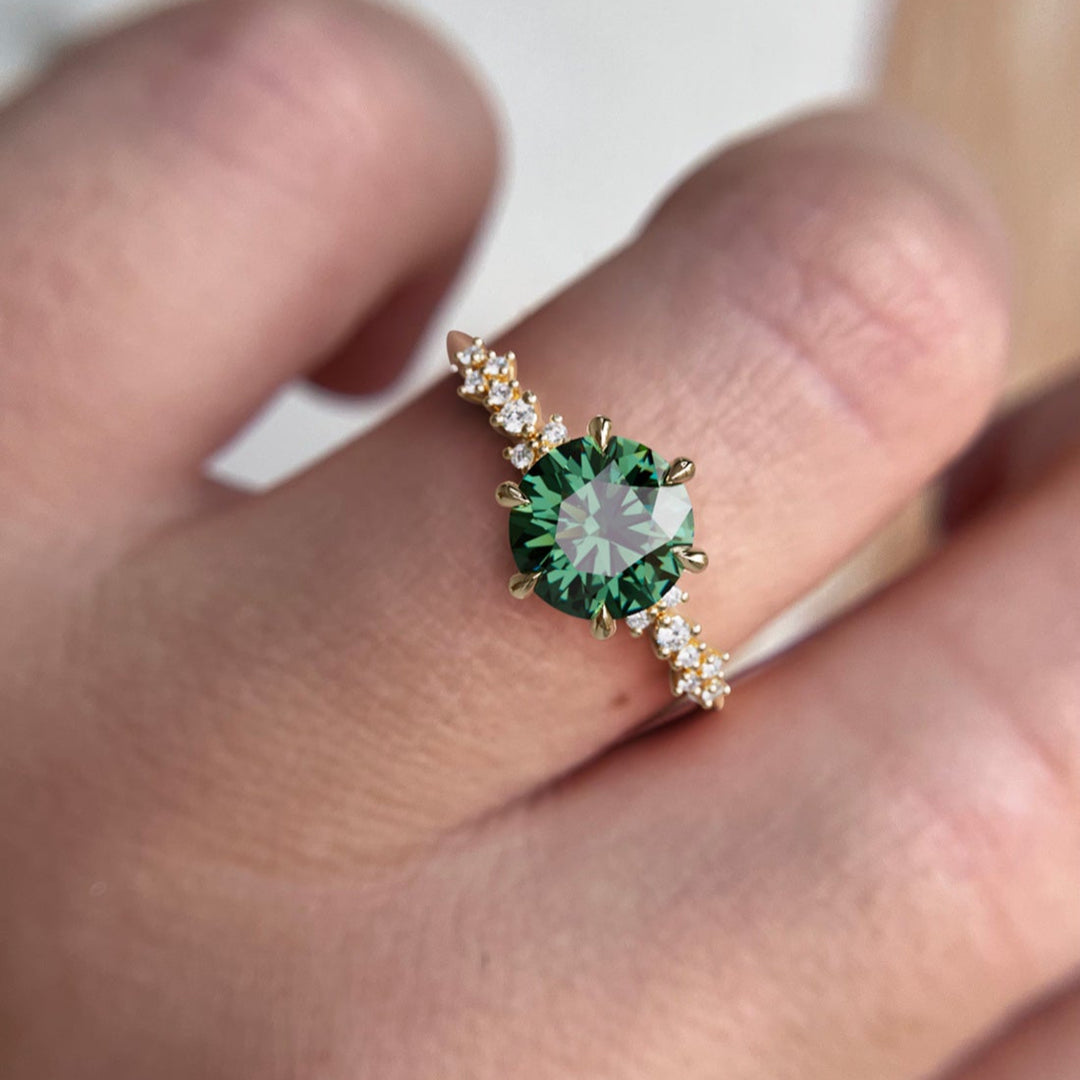 Astrid Round Green Sapphire Unique Celestial Engagement Ring By Valley Rose