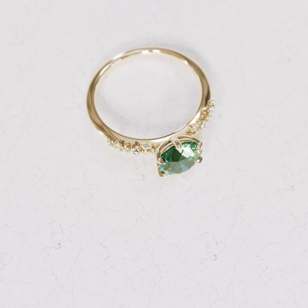 Astrid Round Green Sapphire Unique Celestial Engagement Ring By Valley Rose