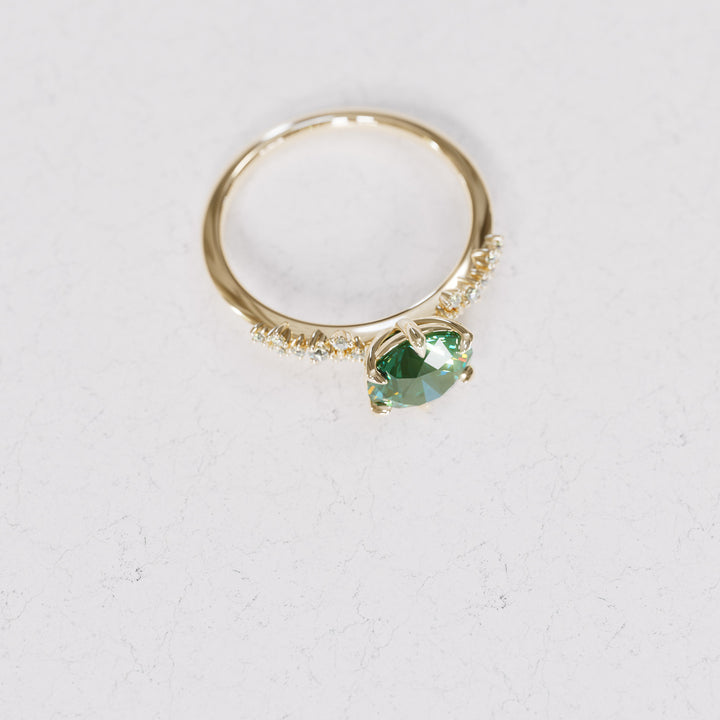 Astrid Round Green Sapphire Unique Celestial Engagement Ring By Valley Rose