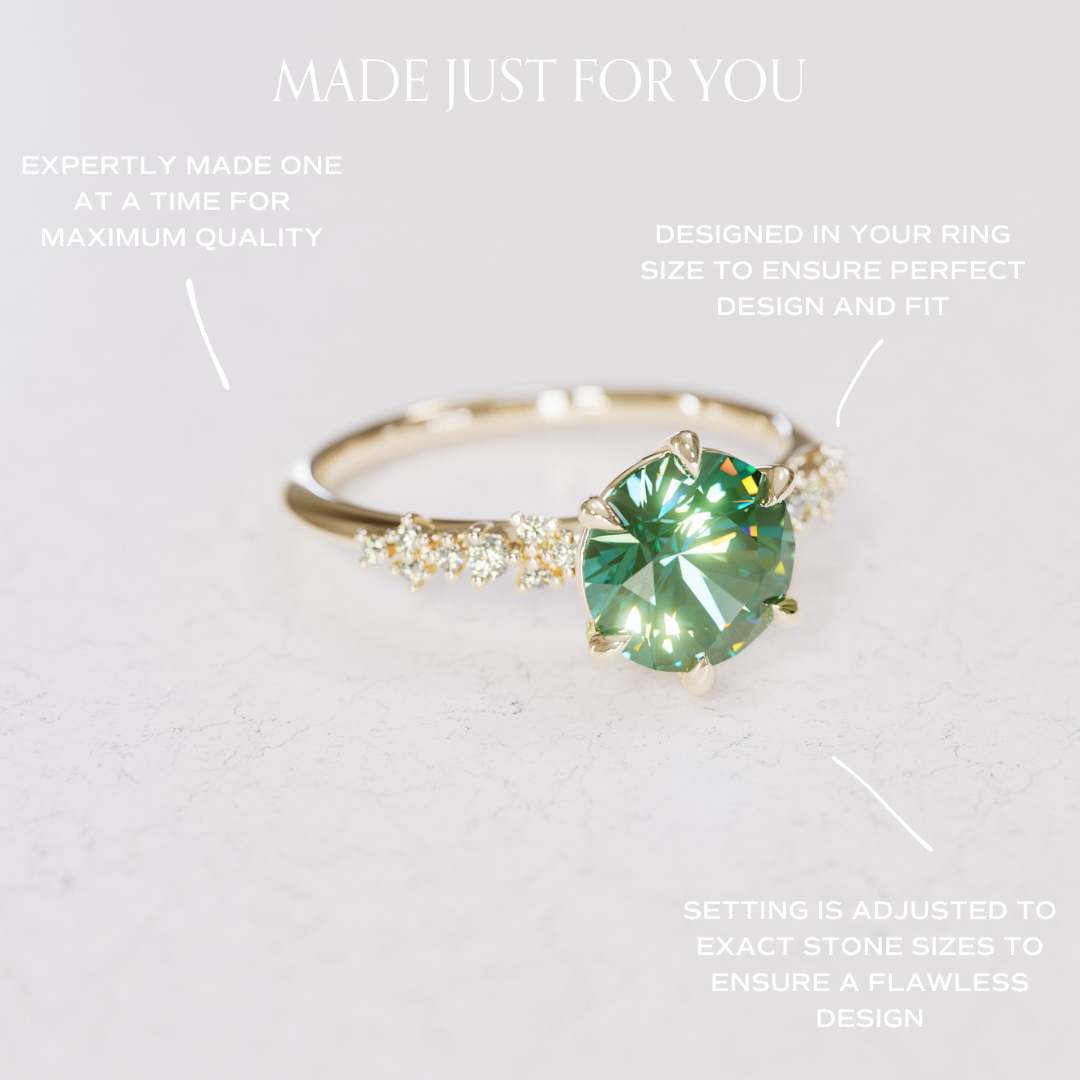 Astrid Round Green Sapphire Unique Celestial Engagement Ring By Valley Rose