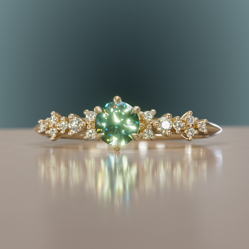 Astrid Teal Sapphire Unique Celestial Ring .25 Ct By Valley Rose