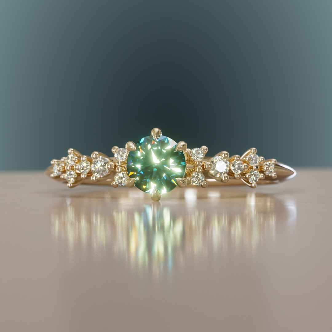 Astrid Teal Sapphire Unique Celestial Ring .25 Ct By Valley Rose