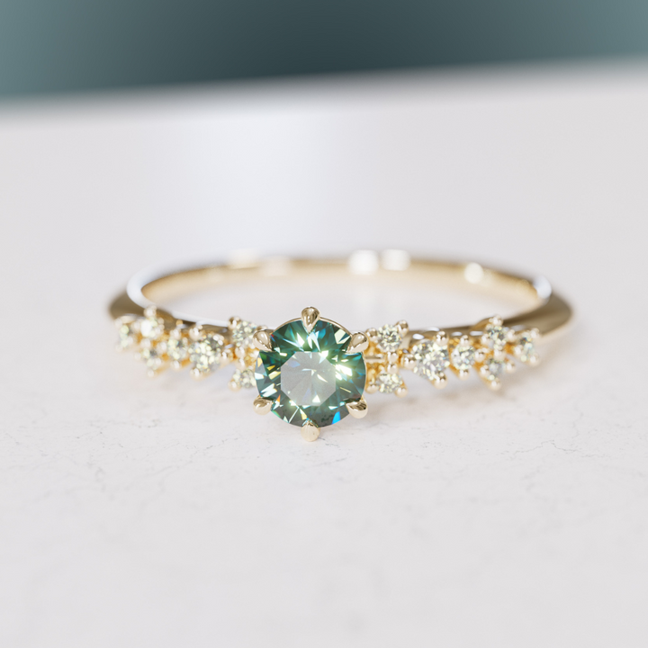 Astrid Teal Sapphire Unique Celestial Ring .25 Ct By Valley Rose