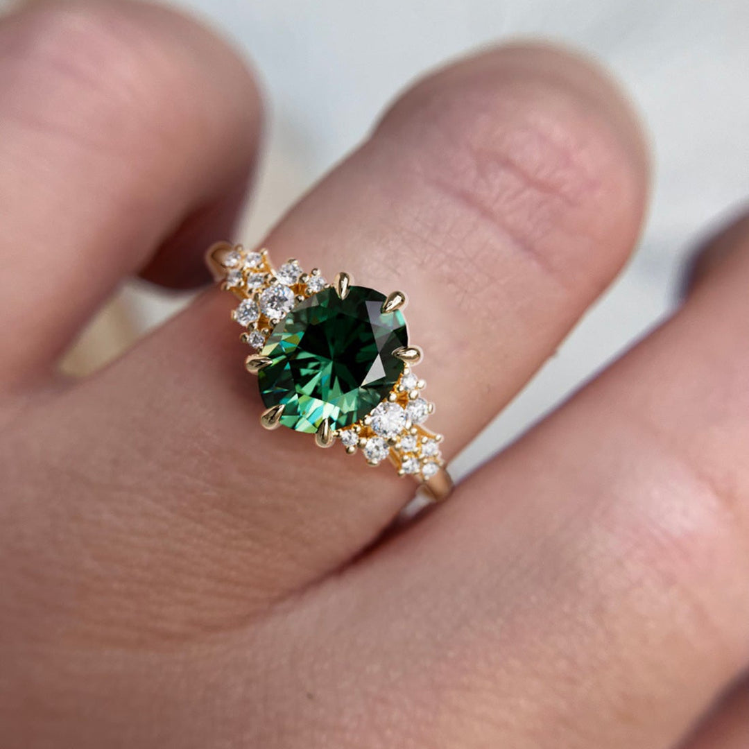 Aurelia Oval Green Sapphire Unique Vintage Engagement Ring By Valley Rose