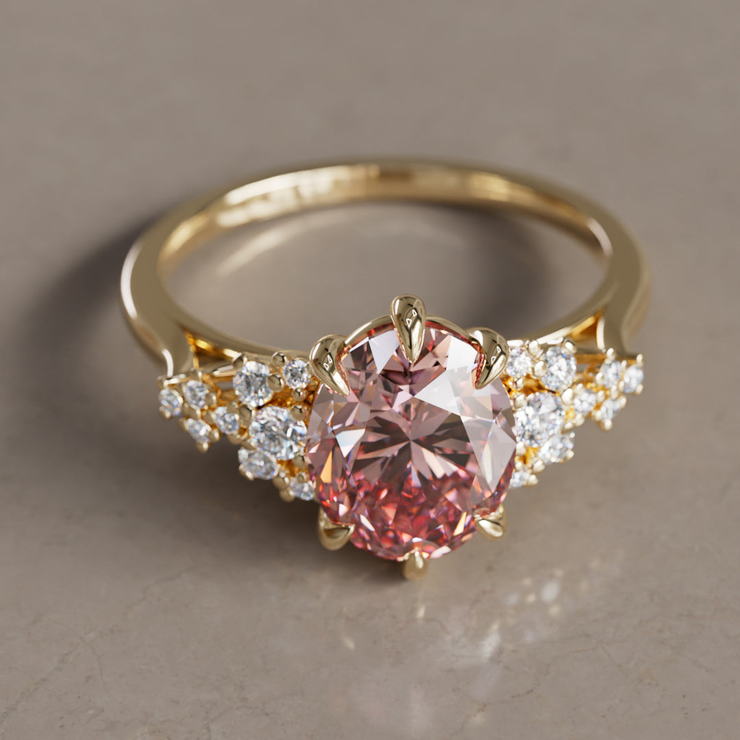 Aurelia Oval Pink Lab Diamond Unique Vintage Engagement Ring By Valley Rose