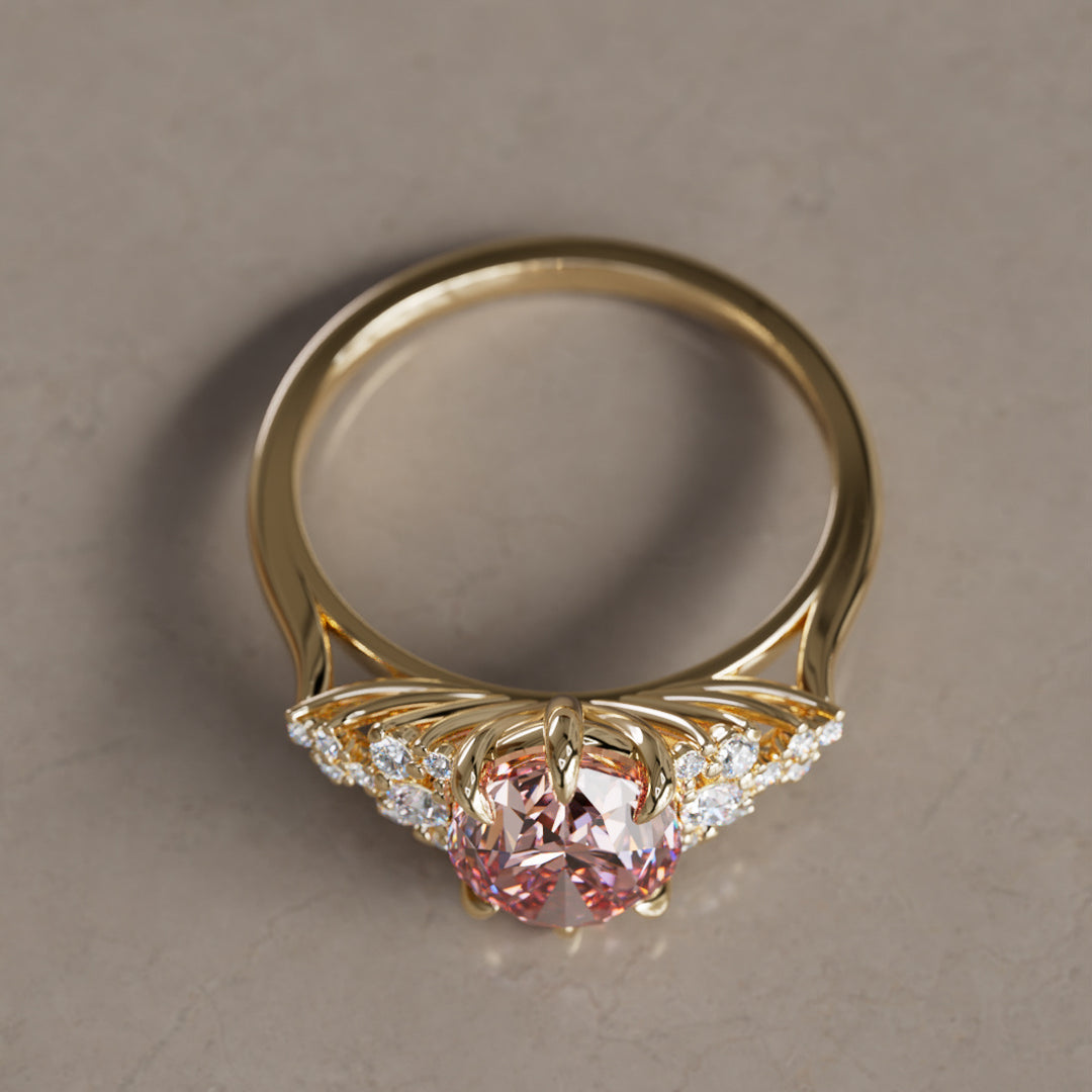 Aurelia Oval Pink Lab Diamond Unique Vintage Engagement Ring By Valley Rose