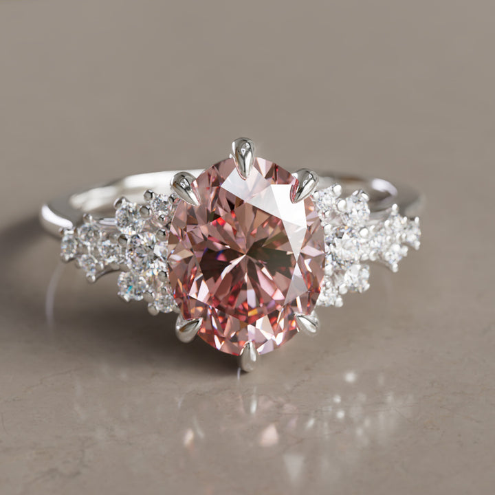 Aurelia Oval Pink Lab Diamond Unique Vintage Engagement Ring By Valley Rose