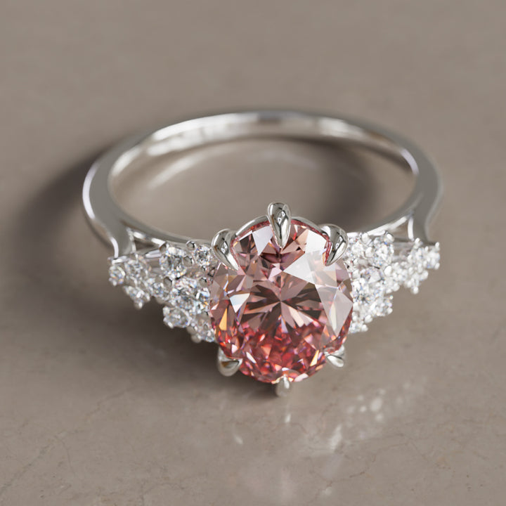 Aurelia Oval Pink Lab Diamond Unique Vintage Engagement Ring By Valley Rose