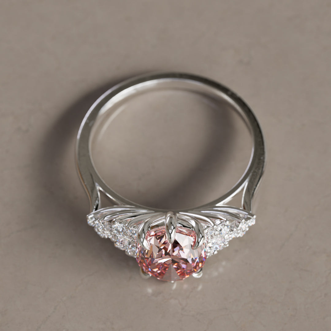 Aurelia Oval Pink Lab Diamond Unique Vintage Engagement Ring By Valley Rose