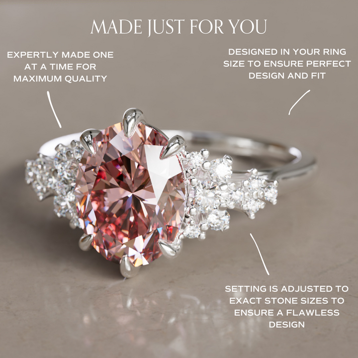 Aurelia Oval Pink Lab Diamond Unique Vintage Engagement Ring By Valley Rose