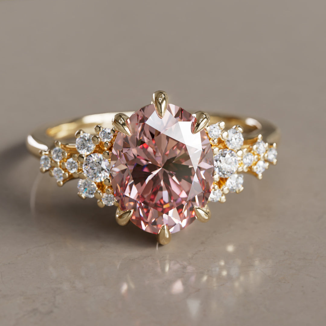 Aurelia Oval Pink Lab Diamond Unique Vintage Engagement Ring By Valley Rose