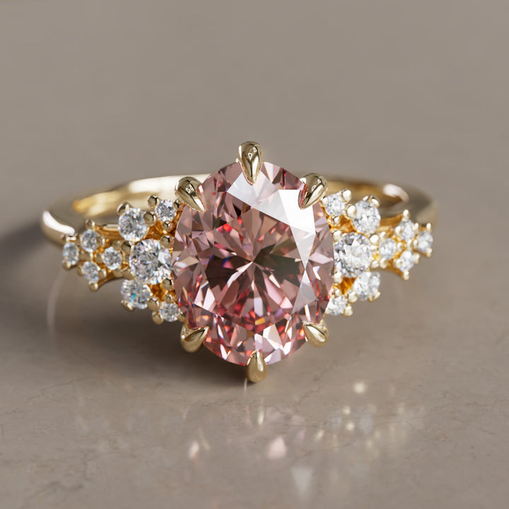 Aurelia Oval Pink Lab Diamond Unique Vintage Engagement Ring By Valley Rose