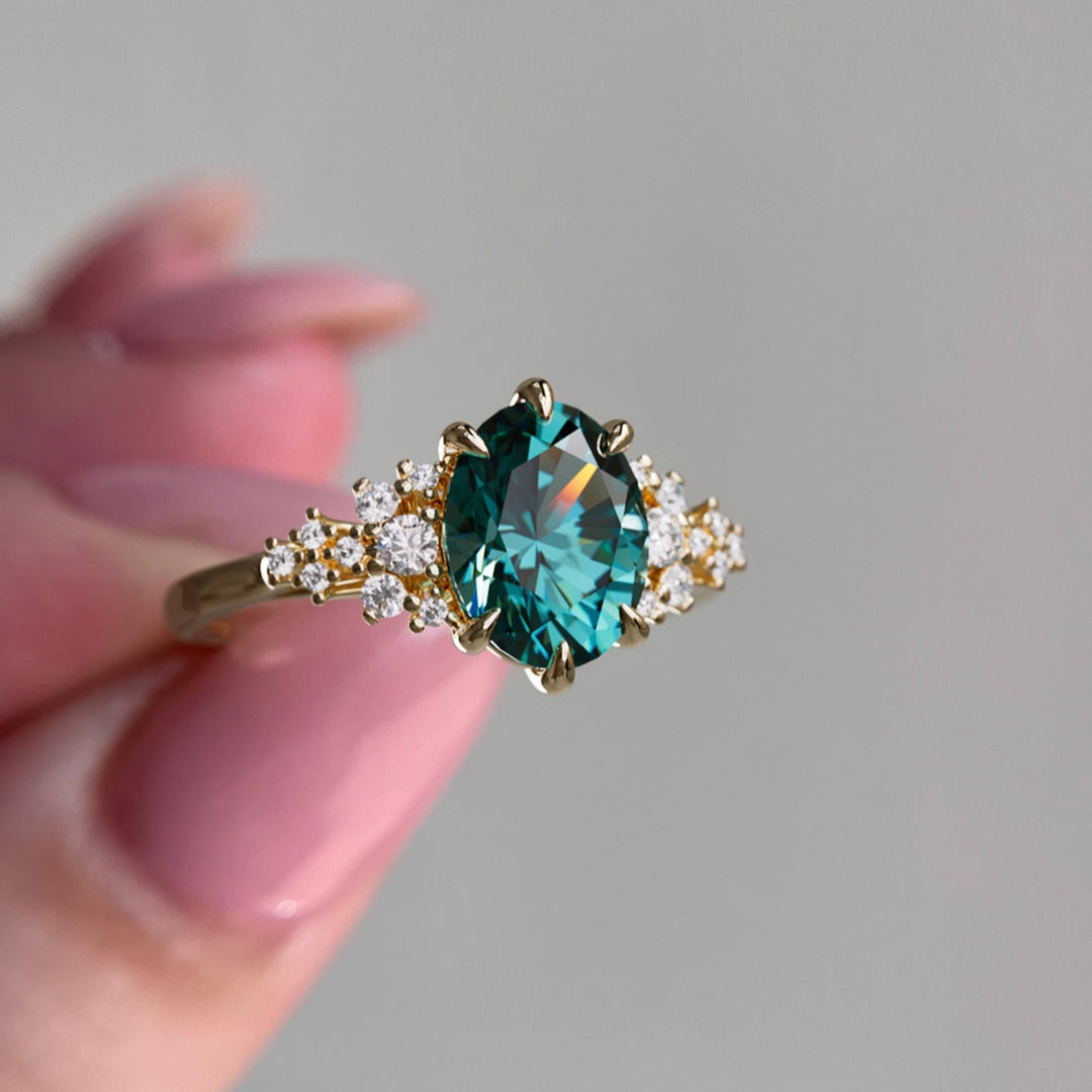 Aurelia Oval Teal Sapphire Unique Vintage Engagement Ring By Valley Rose