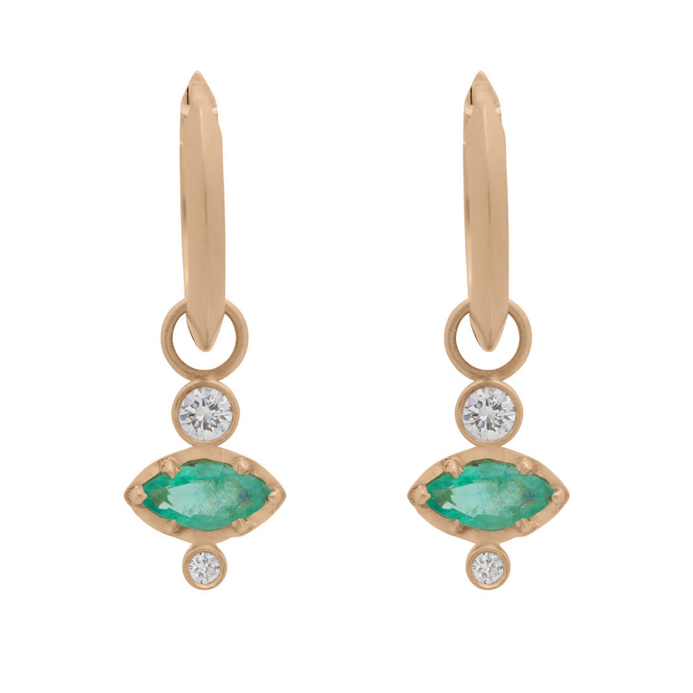Marquise Cut Emerald Gold Earring Charms for Clicker Hoops By Valley Rose Ethical Jewelry