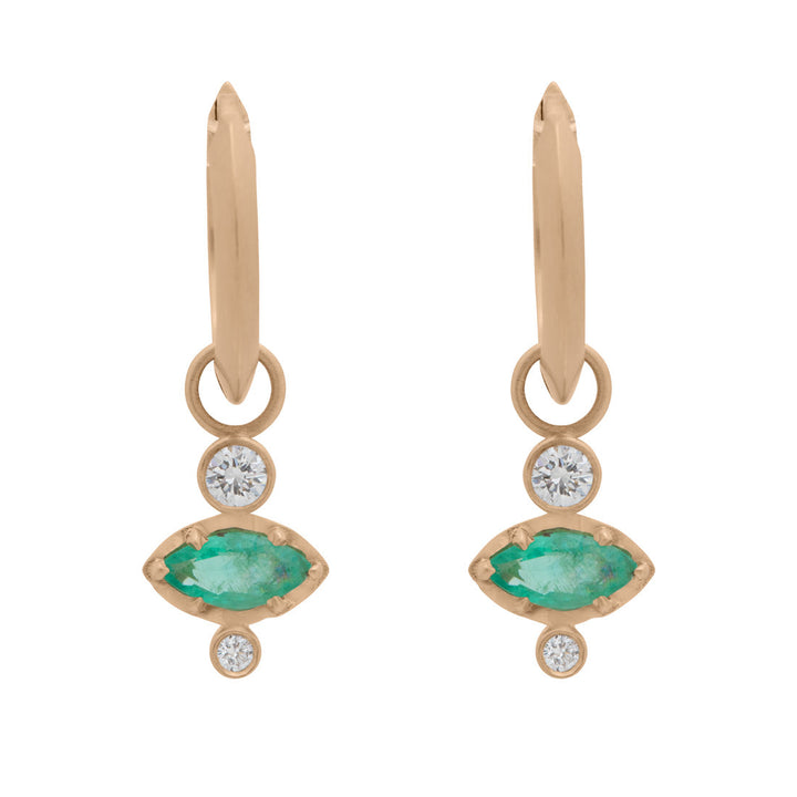 Marquise Cut Emerald Gold Earring Charms for Clicker Hoops By Valley Rose Ethical Jewelry