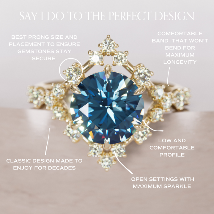 Avaluna Round Blue Sapphire Unique Vintage Halo Engagement Ring By Valley Rose