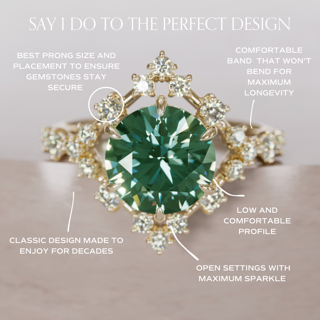 Avaluna Round Green Sapphire Unique Vintage Halo Engagement Ring By Valley Rose
