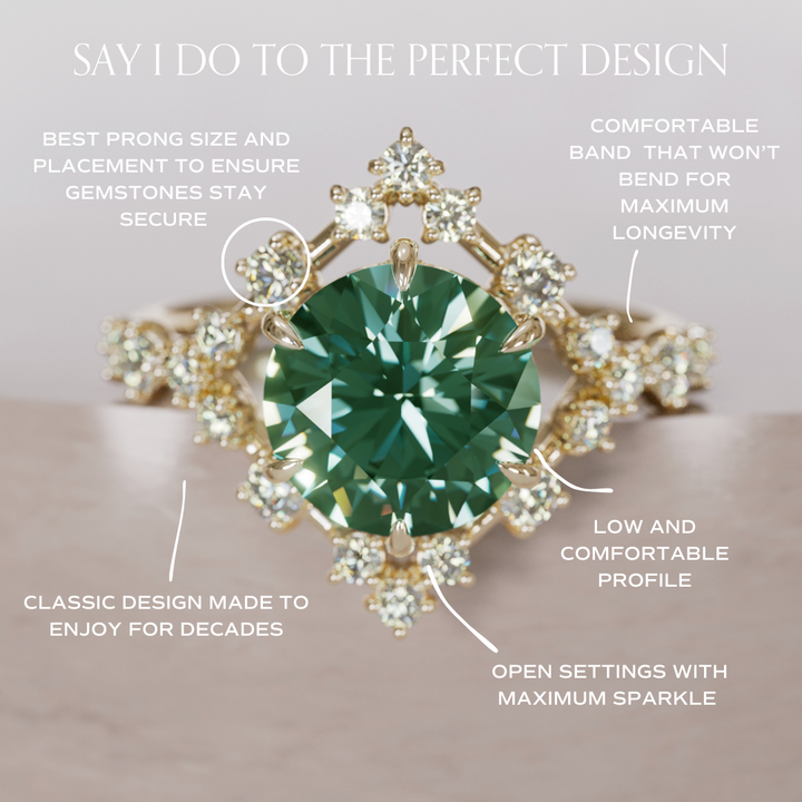 Avaluna Round Green Sapphire Unique Vintage Halo Engagement Ring By Valley Rose