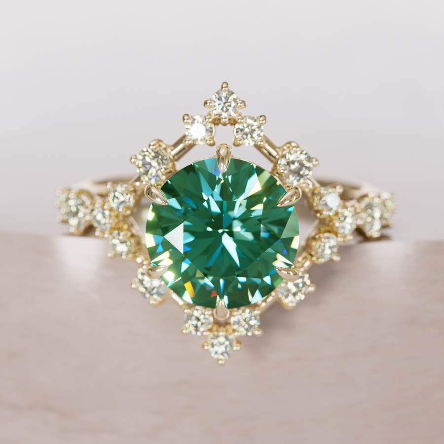 Avaluna Round Green Sapphire Unique Vintage Halo Engagement Ring By Valley Rose