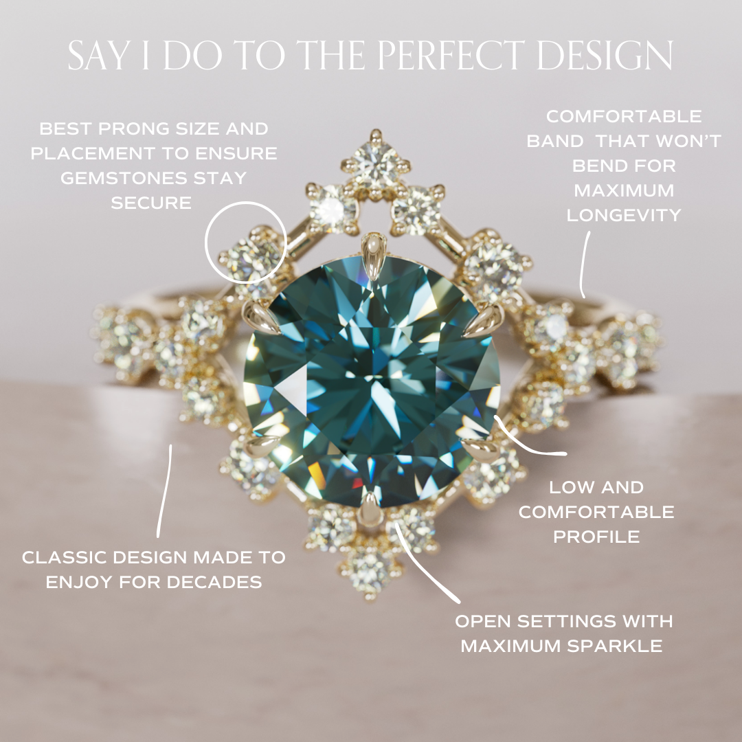 Avaluna Round Teal Sapphire Unique Vintage Halo Engagement Ring By Valley Rose
