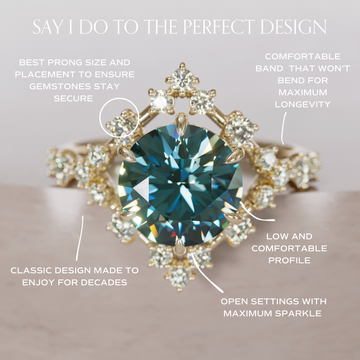 Avaluna Round Teal Sapphire Unique Vintage Halo Engagement Ring By Valley Rose