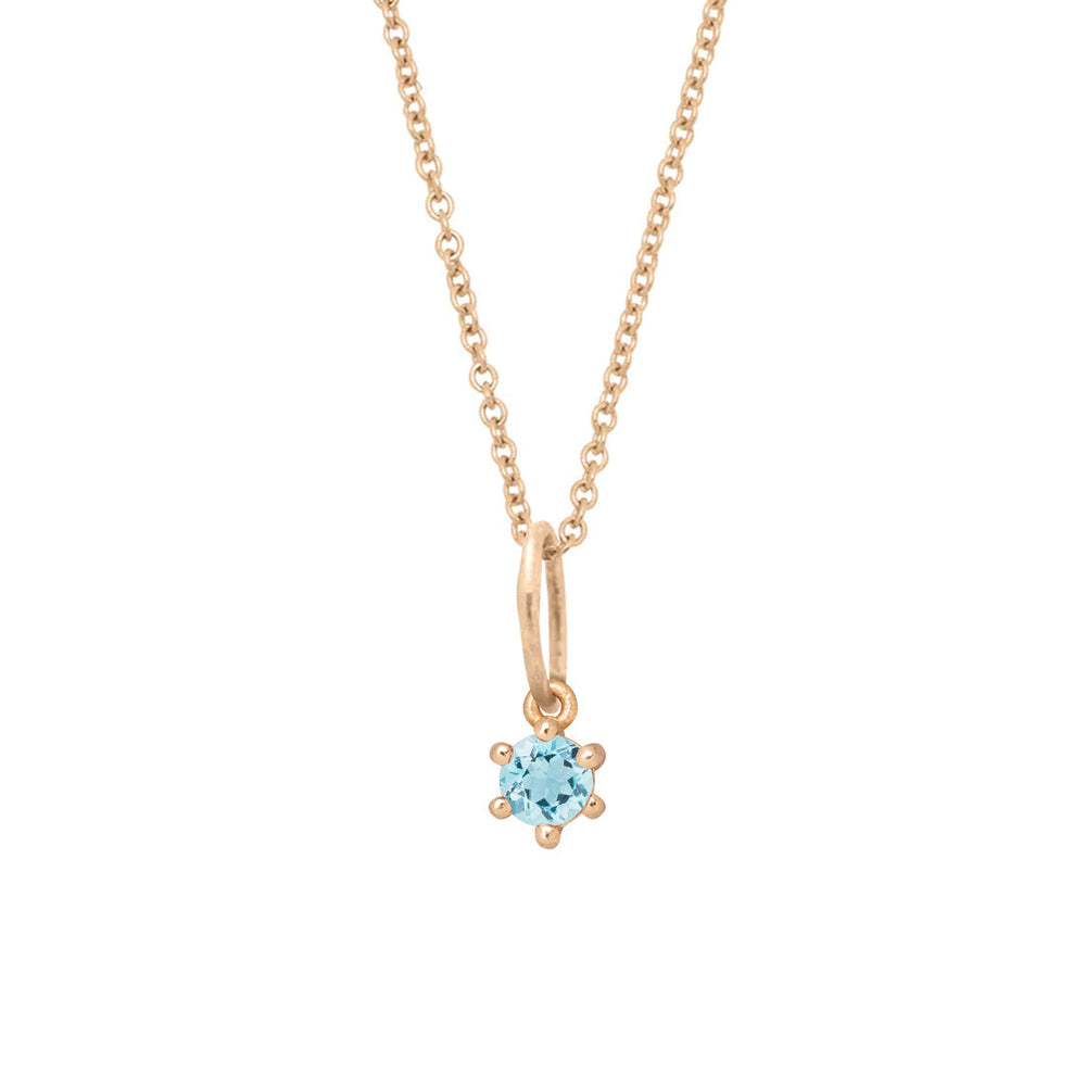 Ethical Aquamarine Charm - 3mm March Birthstone Gold Necklace  By Valley Rose Ethical Jewelry