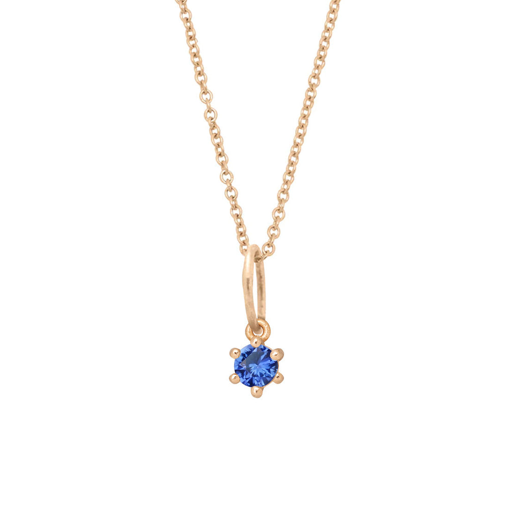 Ethical Blue Sapphire Charm - 3mm September Gold Birthstone Necklace  By Valley Rose Ethical Jewelry