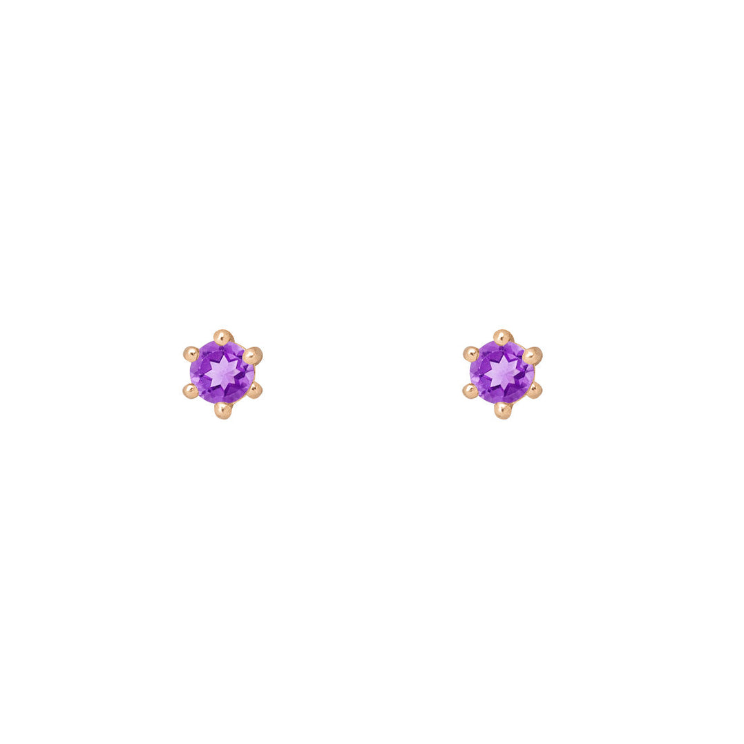 Ethical Amethyst Studs - 3mm February Birthstone Gold Earrings Single By Valley Rose Ethical Jewelry