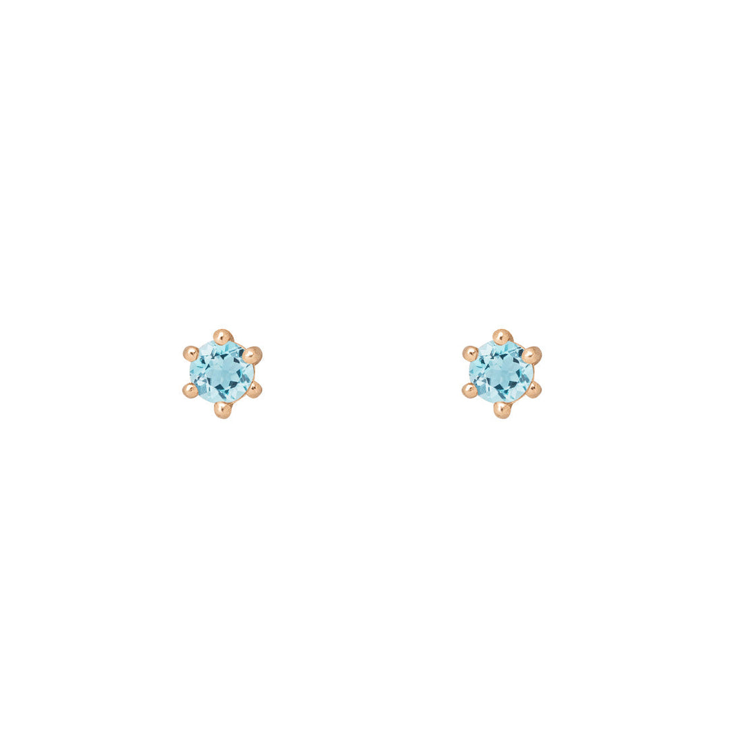 Ethical Aquamarine Studs - 3mm March Birthstone Gold Earrings Single By Valley Rose Ethical Jewelry
