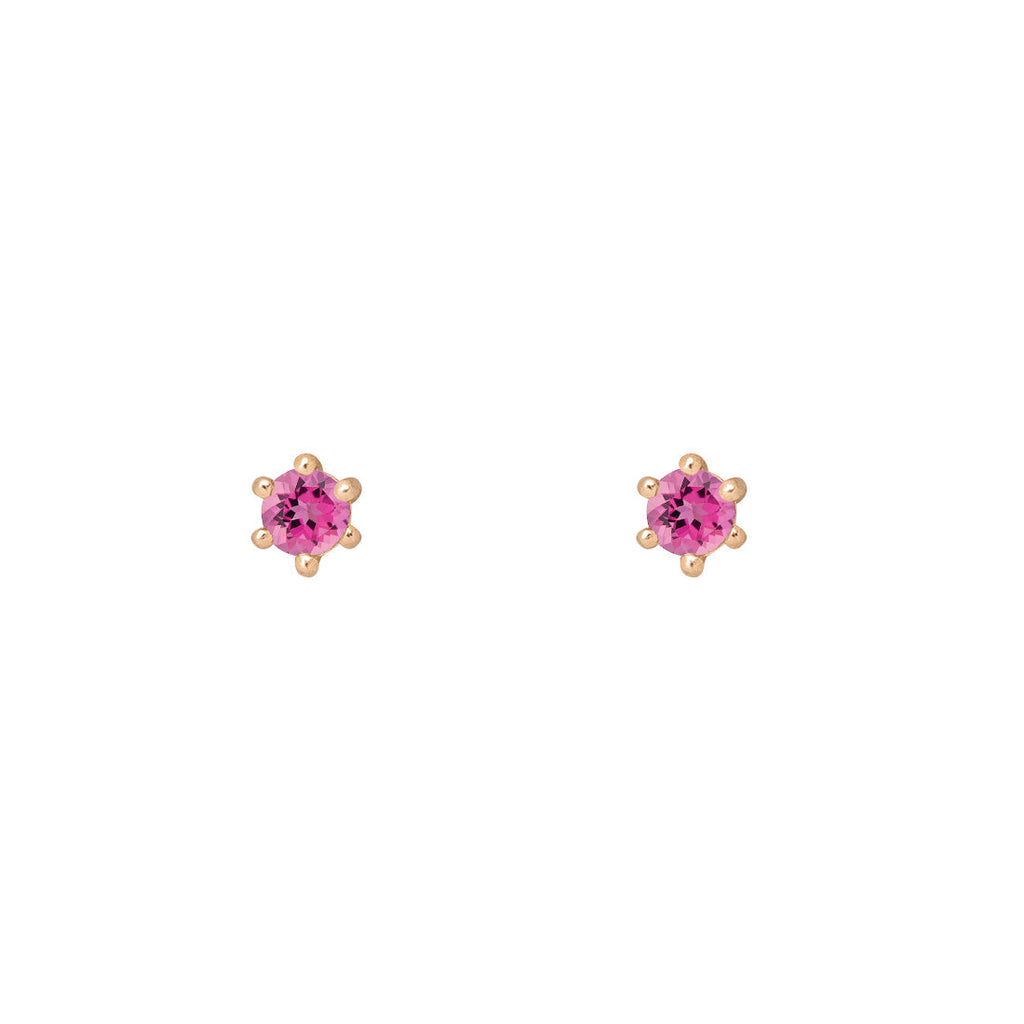 Ethical Pink Tourmaline Studs - 3mm October Birthstone Gold Earrings Single By Valley Rose Ethical Jewelry