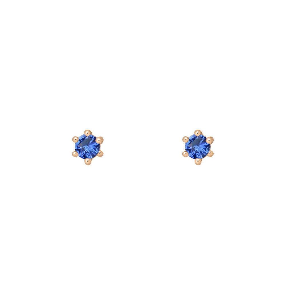 Ethical Blue Sapphire Studs - 3mm September Birthstone Gold Earrings Single By Valley Rose Ethical Jewelry