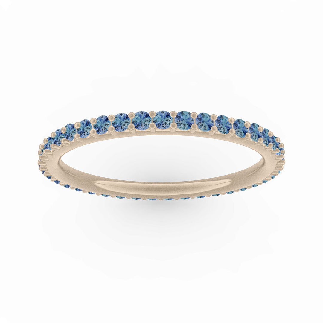 Blue Sapphire Eternity Ring, Gold Wedding Stacking Band By Valley Rose Ethical Jewelry