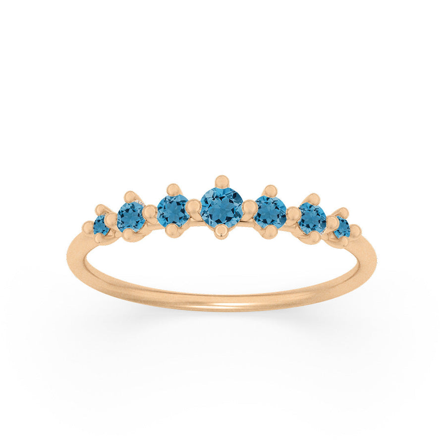 Dainty Tapered Blue Topaz Wedding Band, Gold Stacking Ring By Valley Rose Ethical Jewelry